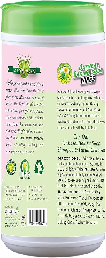 espree oatmeal baking soda wipes