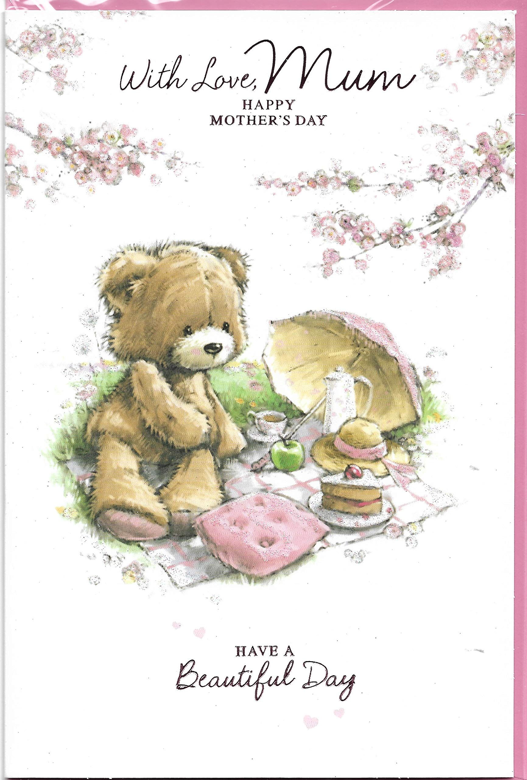 Mother's Day Card 15 x 23 Cm With Love Mum Have a Beautiful Day Cute Teddy