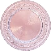 13" Foil-Pink Charger Plates, Lace Embossed Elegant Charger Plate Set of 6, Round Server Ware Chargers for Dinner Plate, Reusable Bulk Table Setting for Party or Event
