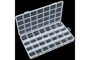 AXIAXOQ 28 Grids Bead Organizer, Plastic Organizer Box, Bead Storage Containers, Clear Storage Dividers Box for Jewelry Arts and Crafts, Fishing Tackle Boxs Compartment Organize