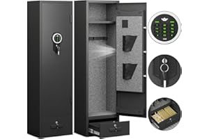 Silkight 4-6 Gun Safe, Gun Safes for Home Rifle and Pistols, Rifle Gun Safe with Drawer, Quick Access Gun Cabinet for Rifles 