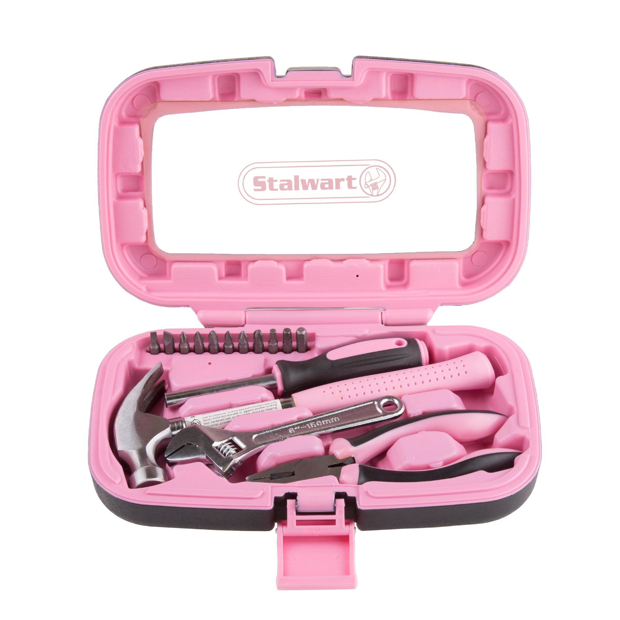 Photo 1 of 15-Piece Household Hand Tool Set with Carry Case – Tool Kit with Screwdrivers, Pliers, and Wrenches – Great for Home or Car by Stalwart (Pink)