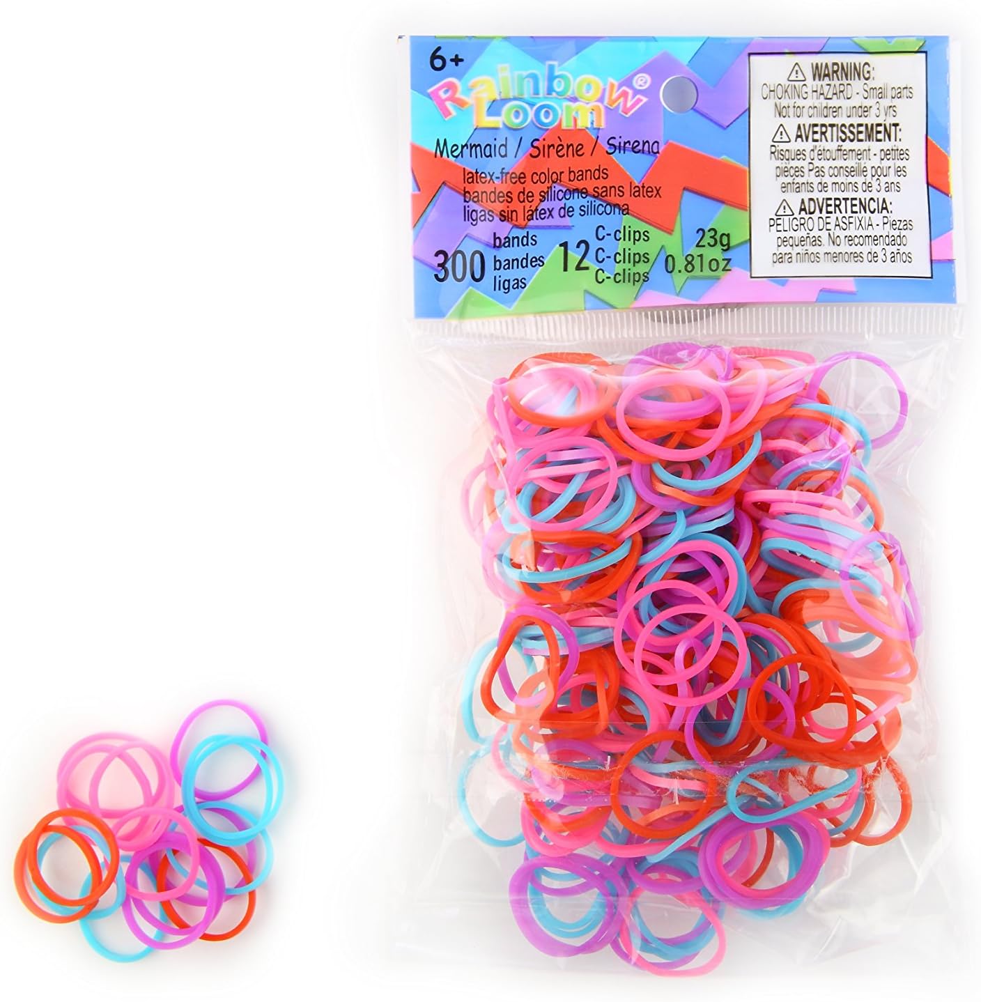 Rainbow Loom 300 Ct. Silicone Rubber Band Refill Pack Mermaid Theme [Includes C-Clips!]