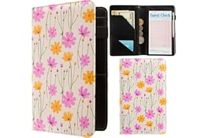 ANNAMISSI Server Books for Waitress,Cute Pocket Leather Money Organizer Wallet Note Pad Cash Bill Restaurant Guest Check Book Holder Pocket Presenter Fit Server Apron Waitress Book (Pink flowers)
