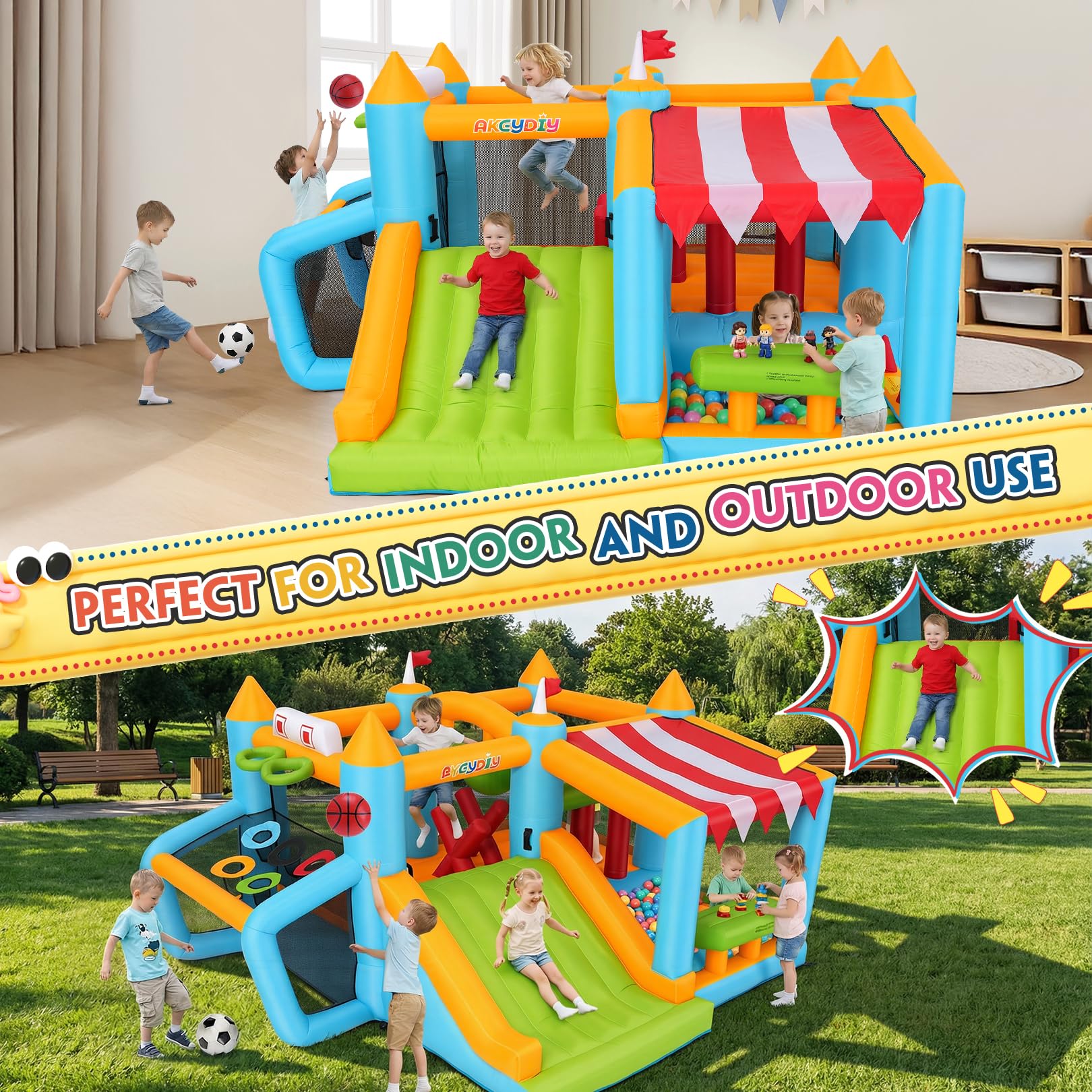 Bounce House for Kids 3-6 8-12, 12-in-1 Inflatable Obstacle Course Bouncy House with Wide Slide/Canopy Ball Pit/2 Boxing Ball/2 X-Obstacles/Soccer Goal, Outdoor Blow Up Jump House w/UL Blower