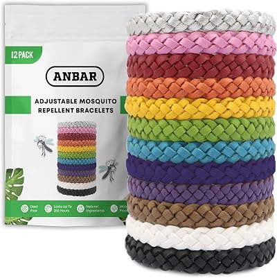 Anbar Leather Mosquito Repellent Bracelets 12 Pack Deet Free All-Natural