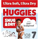 Huggies Snug &amp; Dry Diapers Size 7, 108 Count | Ultra Soft and Ultra Dry, Day &amp; Night Protection, GentleAbsorb Liner, Wetness Indicator, Fragrance Free, No Parabens