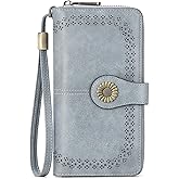 SENDEFN Wallet for Women RFID Blocking Leather Clutch Long Purse Large Capacity Credit Card Holder Wristlet