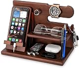 Teslyar Wood Phone Docking Station Ash Nightstand Organizer Brown