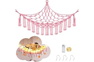 CERETIA Stuffed Animal Hammock with LED Light, Toy Hammock for Stuffed Animals Storage for Kids Room Decor, Stuffed Animal Hammock Corner, Pink
