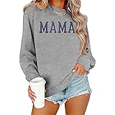 PICKID Mama Sweatshirt Women Mama Graphic Crewneck Sweatshirt Mom Gift Shirt Casual Long Sleeve Pullover Tops