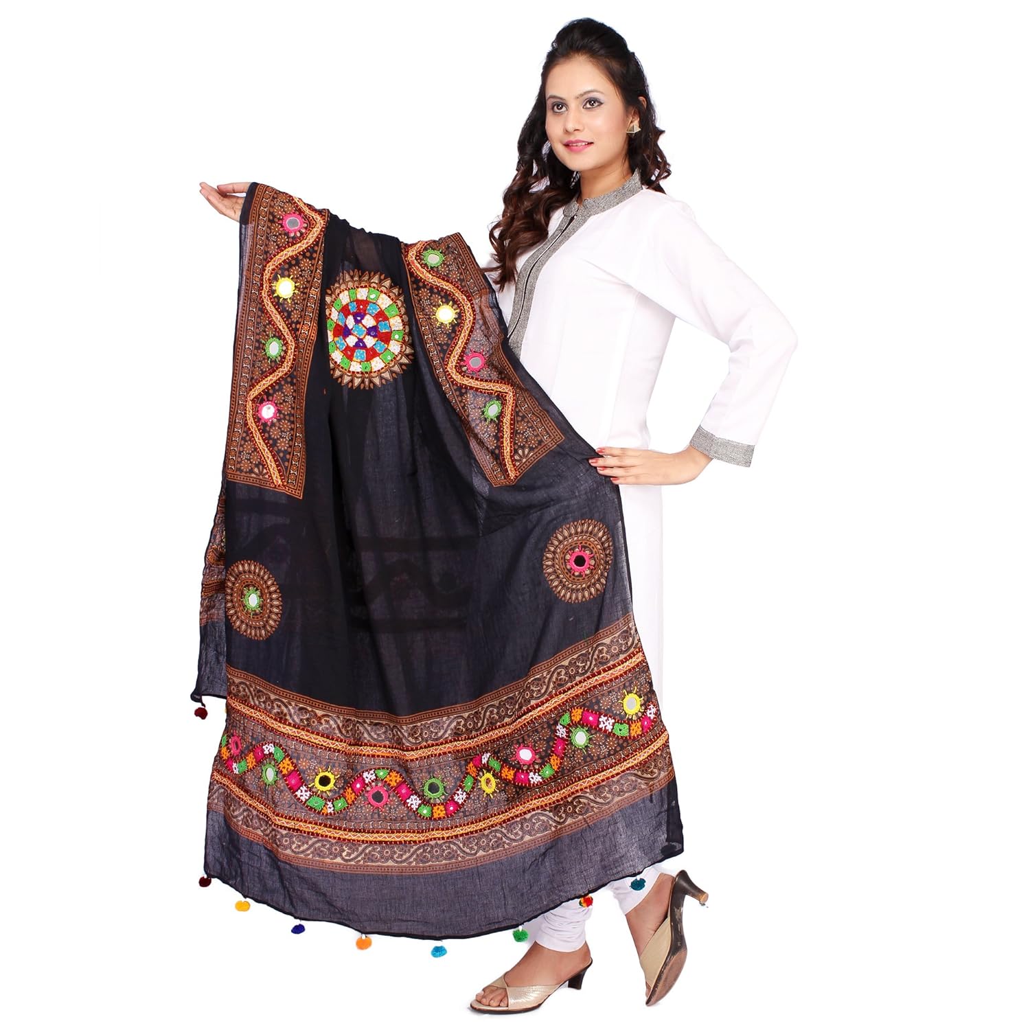 banjara women's cotton kutchi dupatta - mirrowork kch