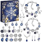 Jewelry Advent Calendar 2025 for Women, Charm Bracelets Christmas Gifts 24 Days Surprises Gifts, Blue Necklace Bracelets Making Kit, Christmas Countdown for Women Teenage Daughter Best Friend