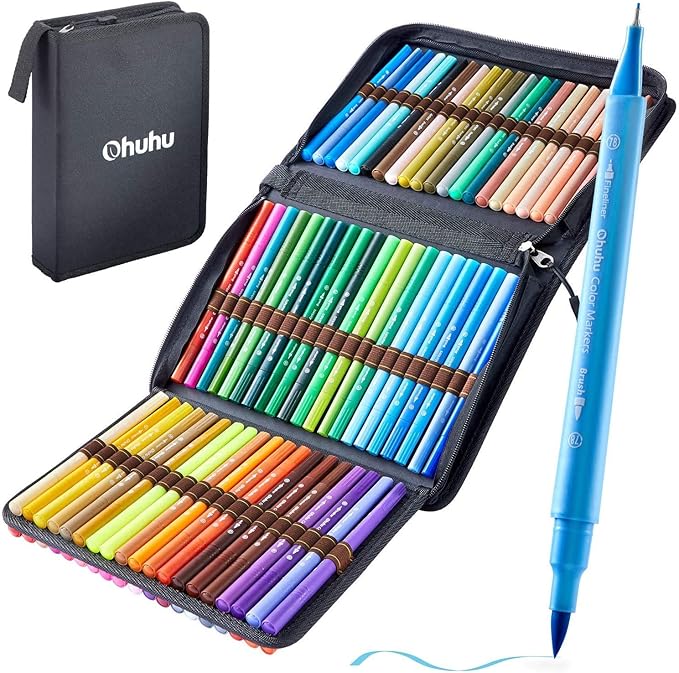 Filzstifte Ohuhu, 80 Farben Dual Brush Pens, Pinselstifte für Aquarell