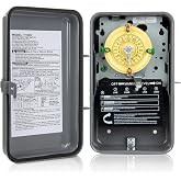 T104R Electromechanical Timer Switch Waterproof Enclosure 40A Pool Timer | Heavy Duty Design with 208-277 VAC, 5HP Rating, 12 ON/OFF Cycles and Tripper Included for Lights, Fans and HVAC Applications