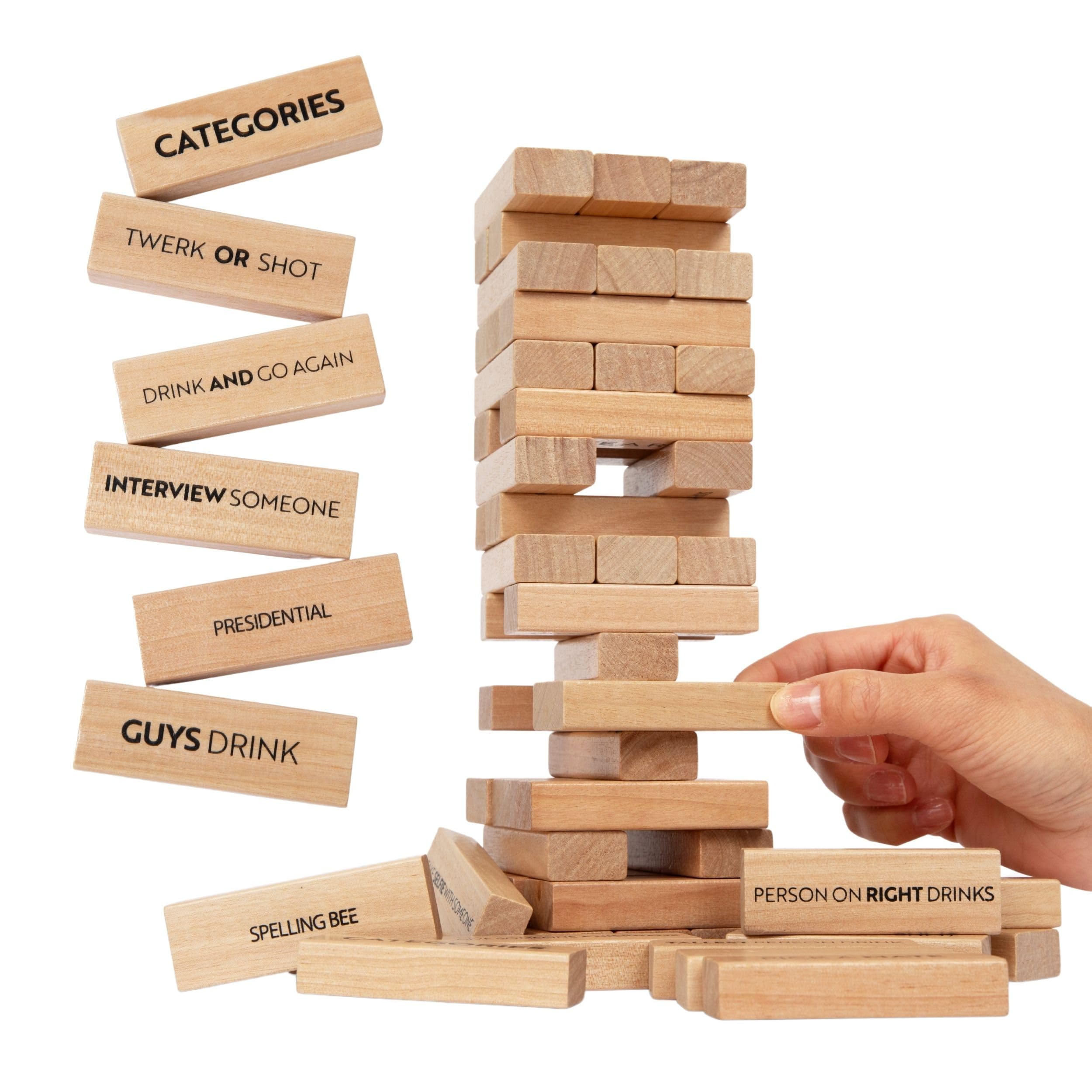 Buzzed Blocks Adult Drinking Game - 54 Blocks with Hilarious Drinking Commands on 40 of Them | Perfect Party Starter | Entertaining Party Game for Adults | Novelty Funny Gift (Natural)