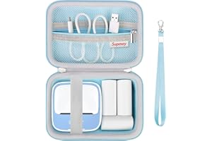 Supmay Hard Caying Case for iDPRT Mini Printer Portable Sticker Printer, Thermal Label Printer Storage Case with Mesh Pocket for Roll Sticker Paper, USB Cable, Blue