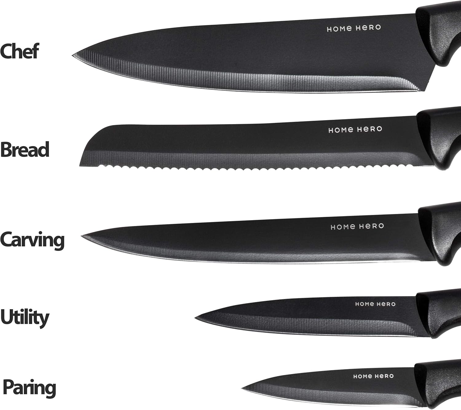 Home Hero Ultra-Sharp Stainless Steel Kitchen Knife Set - Chef Knives Set (7 pcs Set - Black with Knife Block) - Image 4