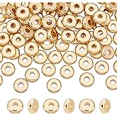 UNICRAFTALE About 100 Pcs 6mm Flat Round Beads 202 Stainless Steel Spacer Beads Hole 2mm Disc Real 18K Gold Plated Metal Beads Findings for DIY Bracelet Necklace Jewelry Making