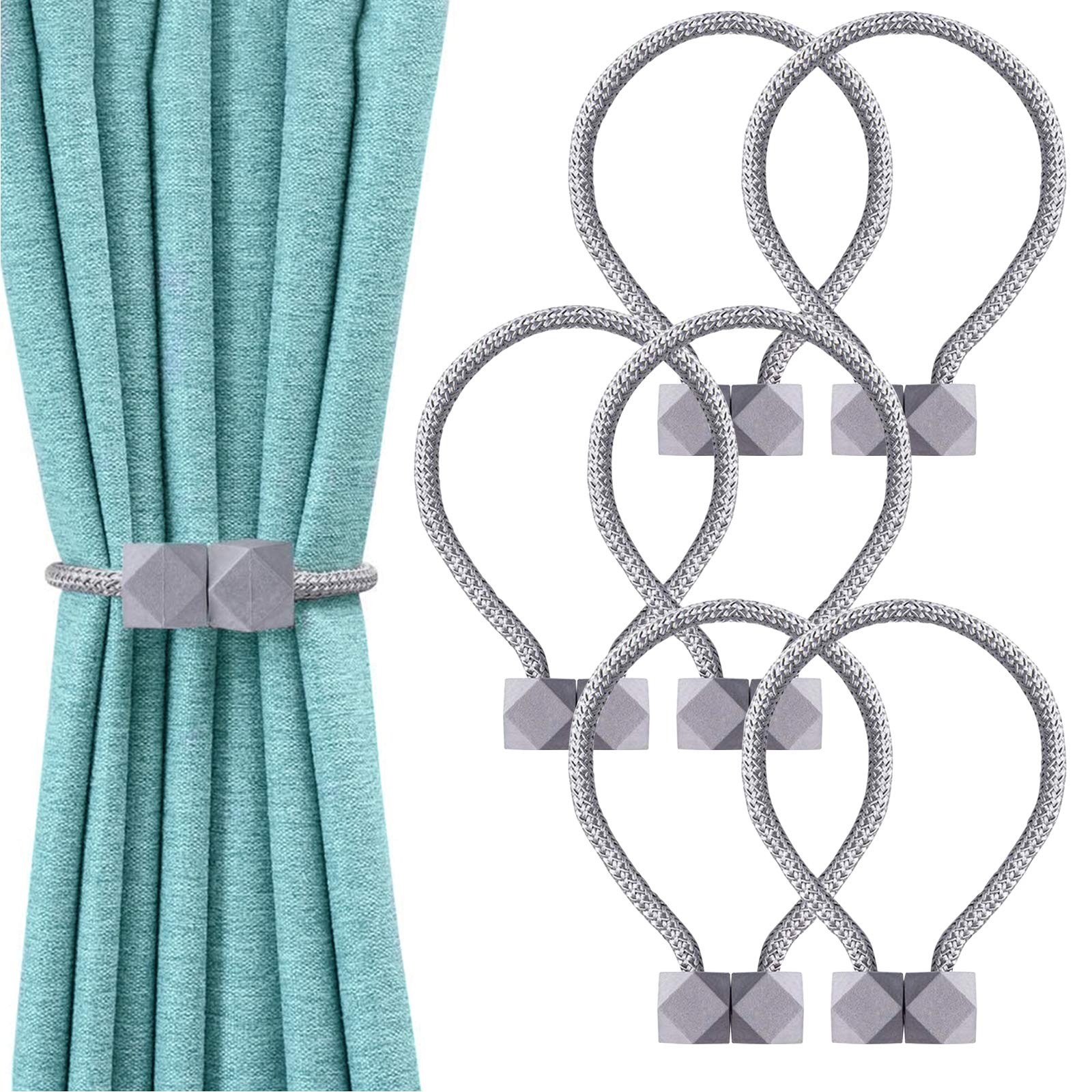 6 Pcs Magnetic Curtain Tie Backs, European Curtain Tiebacks Curtain Holdbacks Modern Simple Style Drape Tie Backs, Magnetic Curtain Buckle Clips for Home Hotel Office Window Drapery Decoration (Grey)