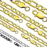 Oaldilee Stainless Steel Figaro Chain Necklace for Men Women, Real Gold/Black Plated Chains, 4/6/7/9mm width,18"-30" Length Jewelry Gift, Send Gift Box