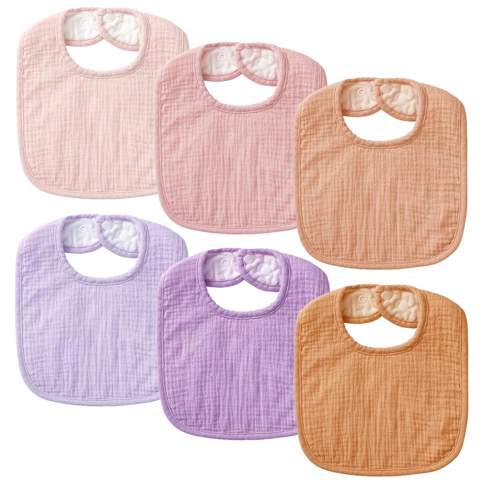 Photo 1 of POIKSHARK 6-Pack Muslin Baby Bibs for Unisex Boys Girls, Soft Cotton Baby Drool Bibs, Solid Colors, Drooling and Teething Bibs for Infant, Newborn - Pink