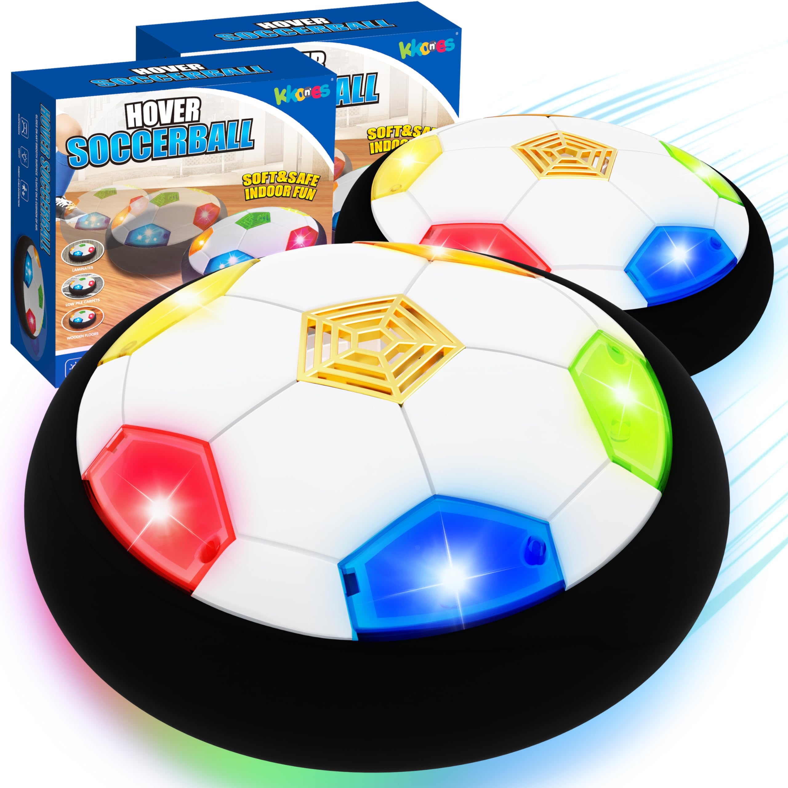 Photo 1 of KKONES Kids Toys Hover Soccer Ball (Set of 2), Battery Operated Air Floating Soccer Ball with LED Light and Soft Foam Bumper for Indoor Outdoor Game, Gifts for Age 3 4 5 6 7 8-16 Year Old Boys Girls