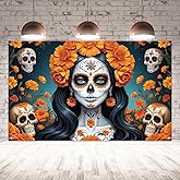 Dia De Los Muertos Backdrop for Photography Day of The Dead Banner Gothic Halloween Mexican Fiesta Sugar Skull Decorations and Supplies for Home Altar Ofrenda