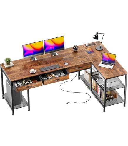 Amazon.com: PRAISUN 63 Inch L Shaped Office Desk with Power