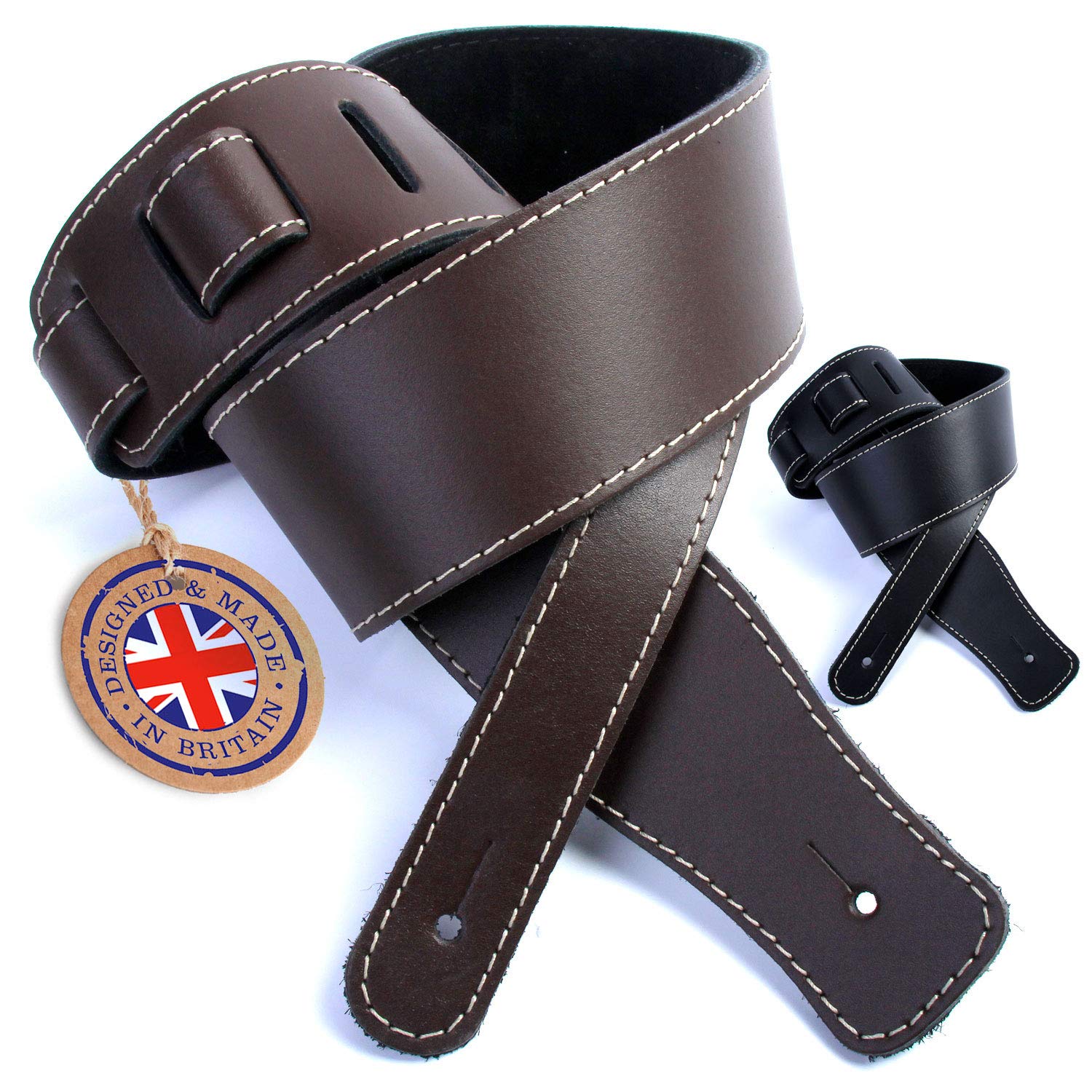 British Handmade Real Leather Guitar Strap: Finest Deluxe Italian Nappa Leather, 130cm long Guitar Belt - Suits Electric, Bass or Acoustic Instruments (inc Semi/Electro)