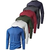 OYGSieg 6/7 Pack Men's Quick Dry Long Sleeve UPF50+ Sun Shirts | Breathable Moisture Wicking, UV Protection, Shirts for Casual Workout, Running, Gym, Outdoor, Fishing