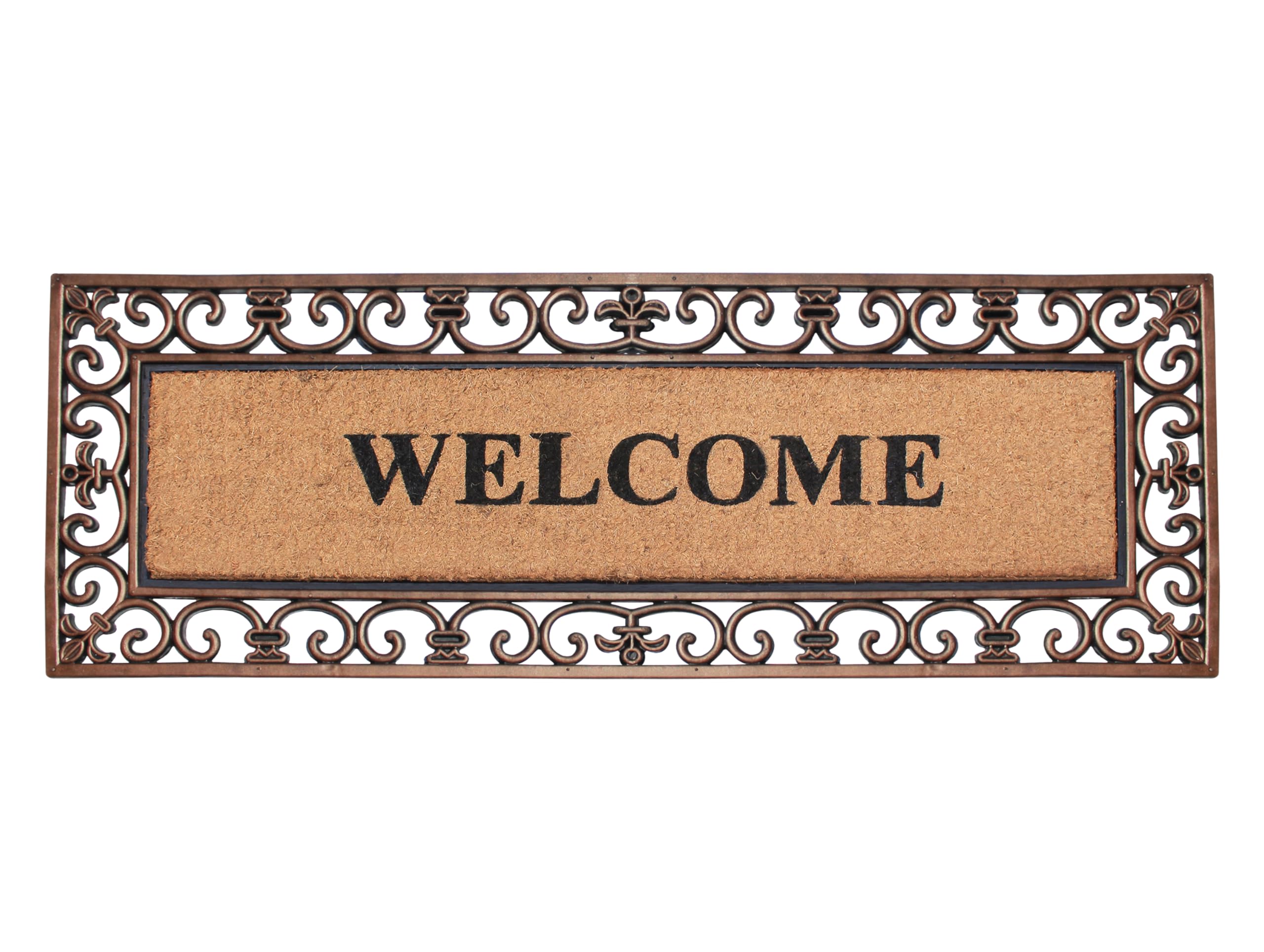 A1HC Natural Coir and Rubber Large Door Mat 18" x 48", Thick Durable Doormats for Entrance, Heavy Duty, Thin Profile Door Mat, Long Lasting Front Door Entry Doormat, Bronze Welcome Image