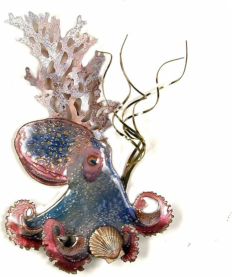 Amazon Com Wall Art Octopus With Seashells Metal Wall Sculpture Nautical Decor Everything Else