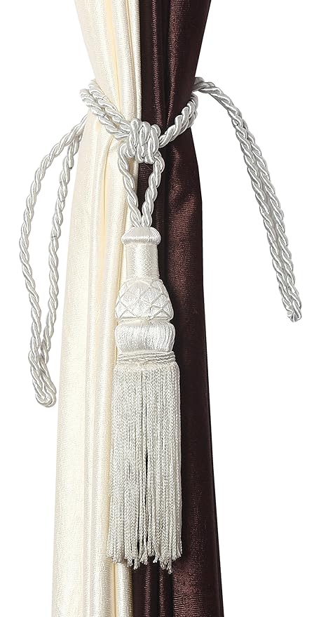 Decorista 2 Piece Polyester Curtain Tassels -15 cm x 2 cm x 2 cm, White