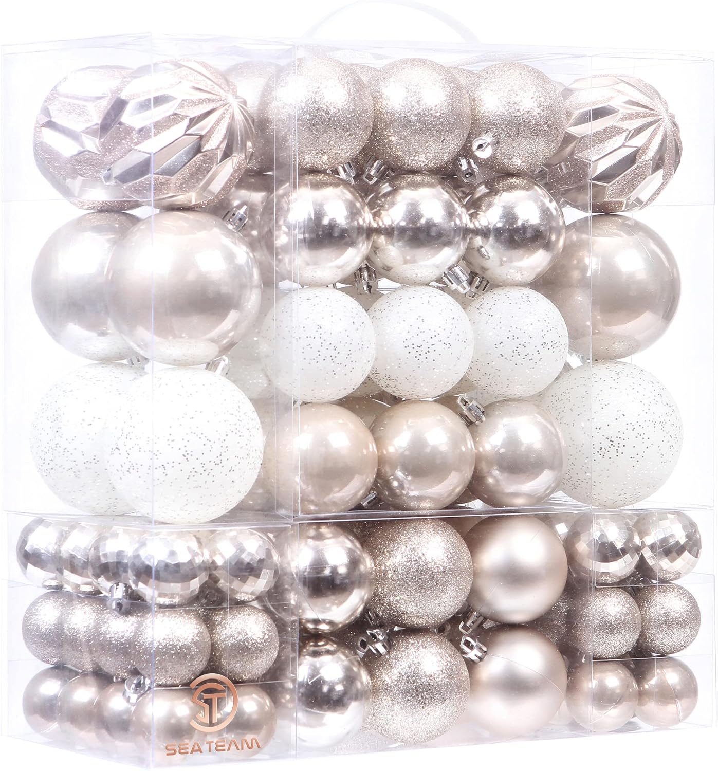 Ornaments - Sea Team 125-Pack Shatterproof Champagne Christmas Ball Ornaments Set, Assorted Multi-Sized Hanging Baubles, Xmas Tree Decorations, Seasonal Décor for Holiday Wreath Garland, Hooks Included