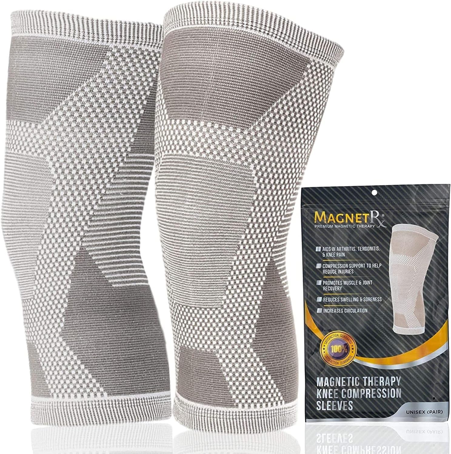 MagnetRX® Magnetic Knee Sleeve – (2-Pack) Effective Compression Knee Brace with Magnets for Knee Comfort & Recovery – Magnetic Knee Brace Support (Medium)