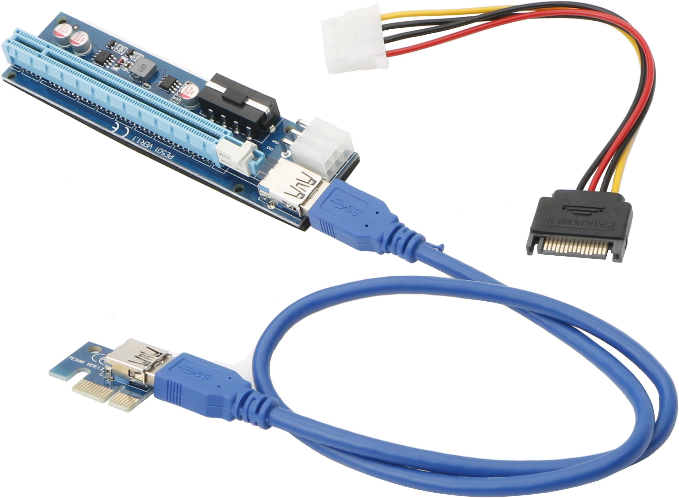 USB3.0 PCI-E PCI Express 1X to 16X Riser Card Adapter with Big 4Pin and 6Pin Slot Connector