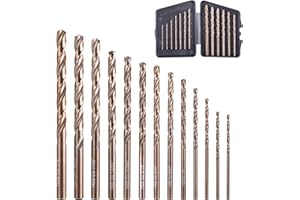YOHANSEN 13Pcs Cobalt Drill Bit Set (1/16"-1/4"), High Speed Steel, Twist Jobber Length for Hardened Metal, Stainless Steel, Cast Iron, Wood, and Plastics, with Index Storage Case