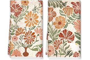 Arquiel Boho Floral Kitchen Towels Soft Thick Cotton Blend Botanical Hand Towels, 16.5 x 27.5'' Absorbent Dish Cloth for Kitc