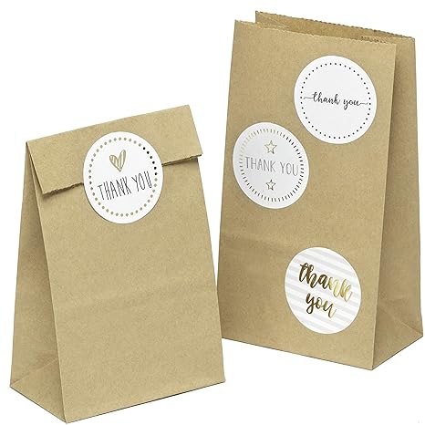 100x 9 X 16 X 5cm Paper Bags Decorative Thank You Stickers