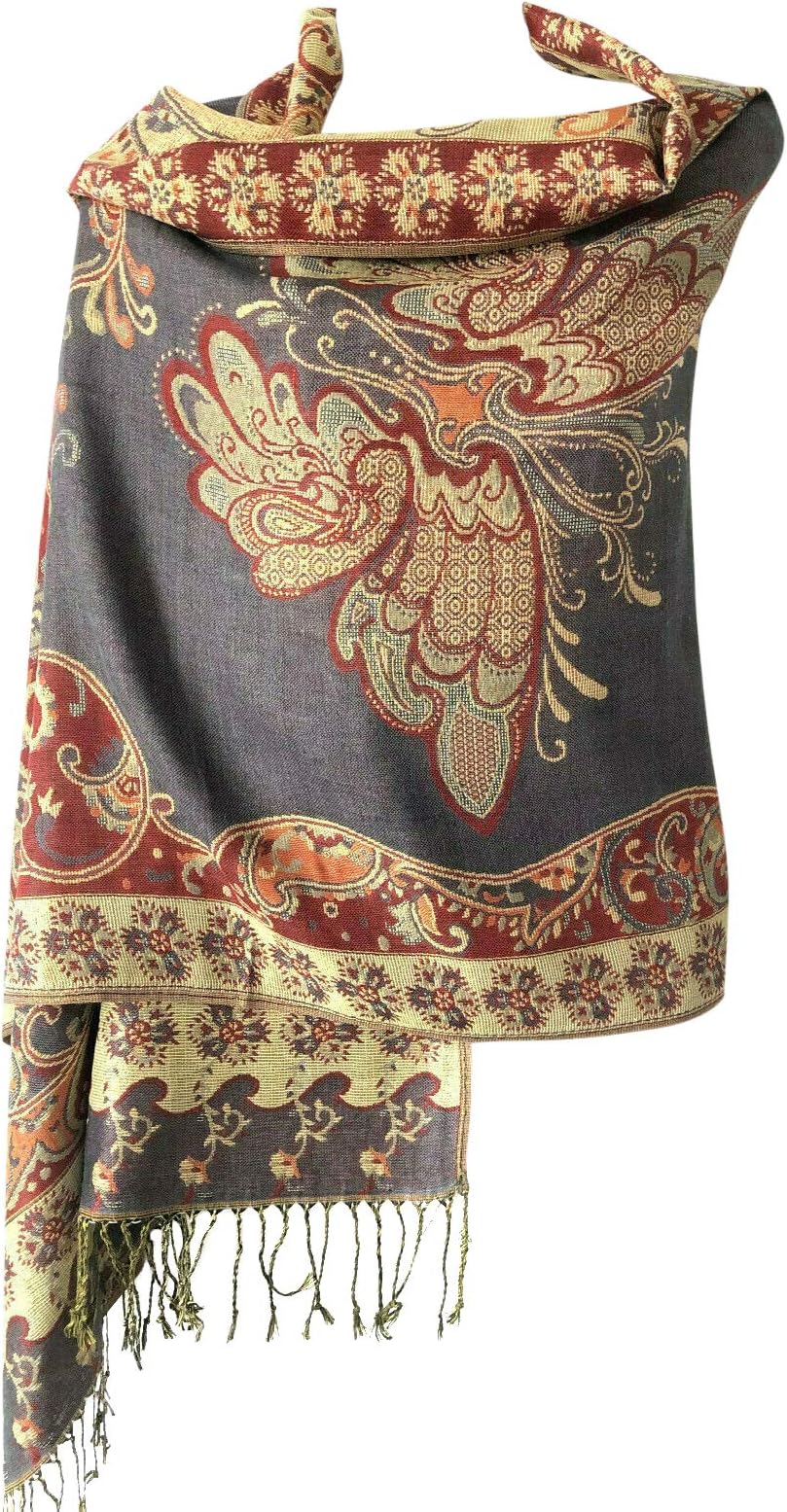 Women Soft Metallic Sparkly Double Layer Reversible Pashmina Shawl Wrap Shimmer Scarf