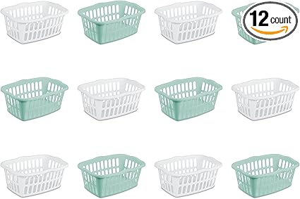 Amazon Com Sterilite 12459412 1 5 Bushel 53 Liter Rectangular Laundry Basket White Aqua Chrome Assorted 12 Pack Home Kitchen
