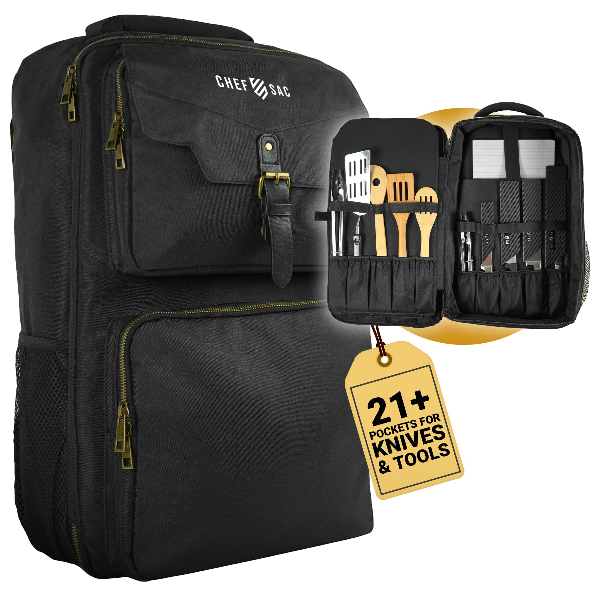 Photo 1 of Chef Sac Traveller Chef Backpack Chef Knife Bag | Water-Resistant | 21+ Pockets for Knives & Kitchen Utensils | Back Pocket for Laptop & Notebook | For Chefs & Culinary Students (Black)
