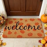 Fall Door Mat Outdoor Pumpkin Coir Welcome Doormat for Front Porch Entryway | Non Slip Fall Outdoor Rug for Thanksgiving Autumn Kitchen Bathroom Farmhouse Floor Door Decor Outdoor Indoor 17x30 Inch