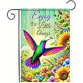 BlissYard Hello Spring Garden Flag Double Sided 12 x 18 Enjoy The Little Thing Hummingbird Garden Flag Flower Garden Flags Hummingbird Yard Outside Home Decoration Seasonal Outdoor Small Decor
