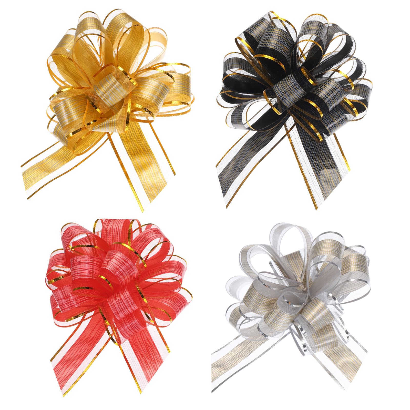 Uxcell 20pcs 9 Inch Extra Large Pull Bow Gift Wrapping Bows Ribbon Organza for Wedding Baskets Presents Christmas Party, Red/Gold/Silver/Black