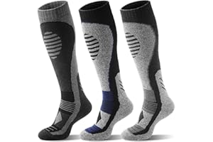 TOBEHIGHER Ski Socks Men - 3 Pairs Hiking Wool Socks Mens Women Knee High Long Thermal Warm Sock L