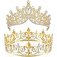 Junkin 2 Pcs Crowns for Men Women Baroque Queen Crown King Prince Tiara Princess Crystal Headband Rhinestone Prom Party(Gold)