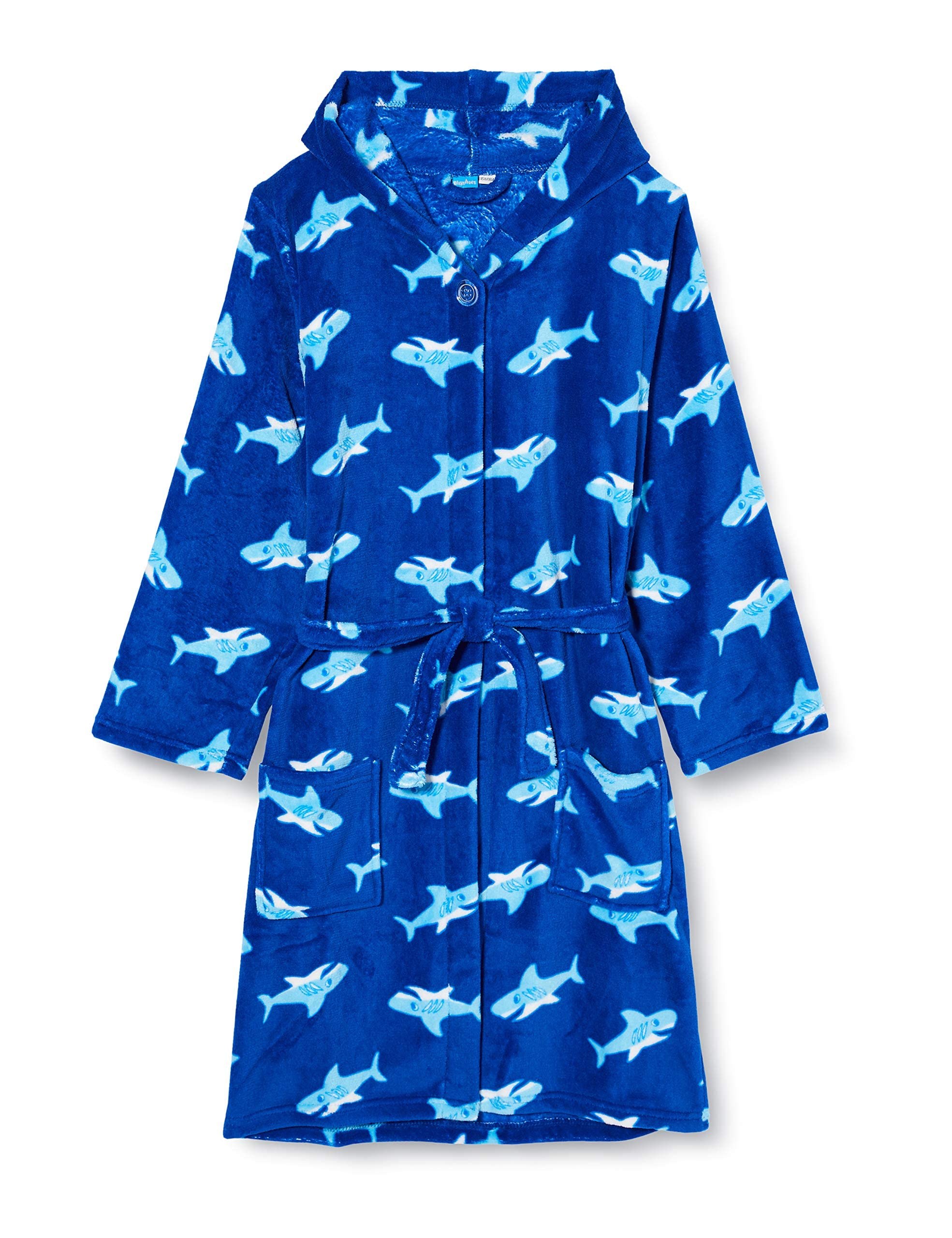 Playshoes Unisex Kids Fleece bathrobe shark Homewear bathrobe, Blue (Original), 134-140