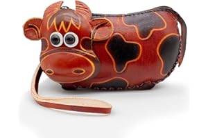 XYC INNOVATION Handmade 3D Cute Animal Cartoon Leather Cowhide Coin Purse, Wallet, and Key Case - Zippered Pouches with Wristband Clutch for Easy Hand-Holding and Gift Giving New Coin Purse (moo)